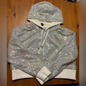 NWOT Peloton x Brittany Allen Silver Sequin Cropped Hoodie